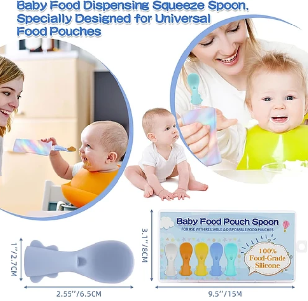 Set de 5 Cucharas de Silicona para Bebés – Alimentación Segura y Sin Derrames
